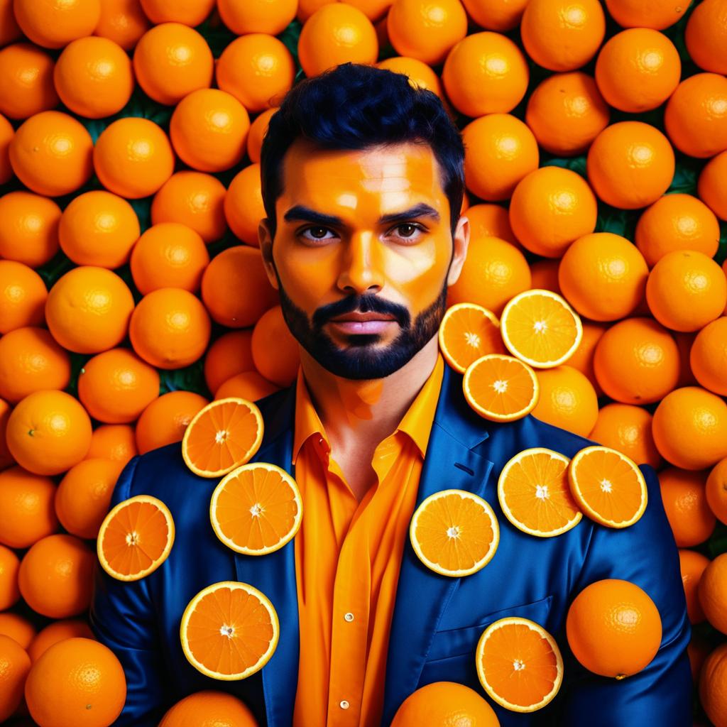 Vibrant Portrait of a Man Made of Oranges