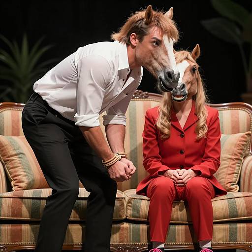 Intense Man with Horse Costume Companion