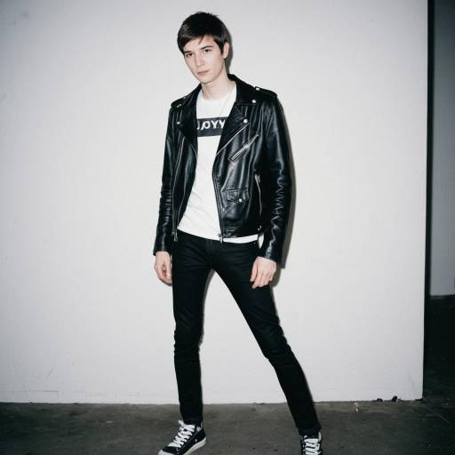 Young man in black leather jacket posing