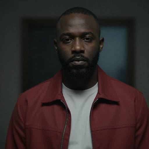 Serious Dark-Skinned Man in Red Jacket