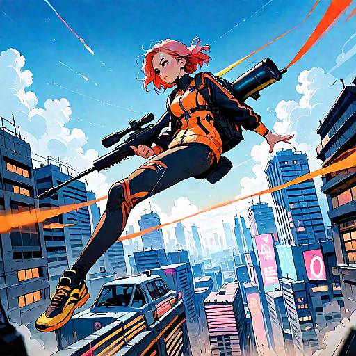 Dynamic Anime Woman Skydiving Night