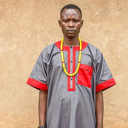 African Man in Traditional Dress with Beaded Necklace