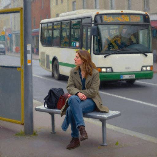 Woman Waiting for Bus Painting