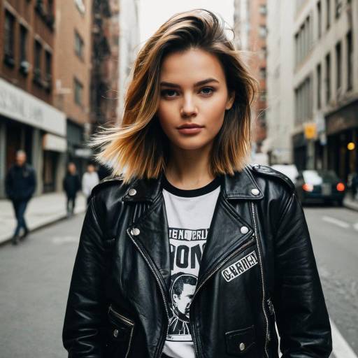 Fashion Model with Medium Layered Hair and Leather Jacket