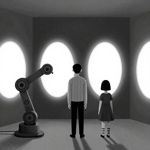 Surreal Shadow Room with Striped Figures