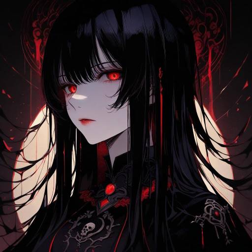 Haunting Anime Portrait in Dark Gothic Style