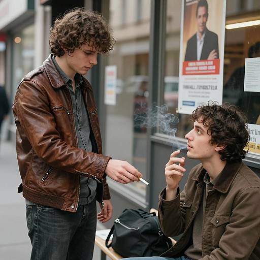 Two Young Men Smoking in Urban Setting