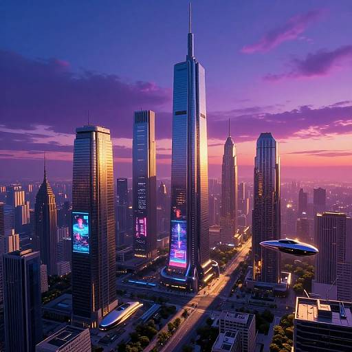 Futuristic Cityscape with Neon Skies