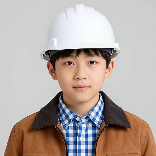Boy in Hard Hat and Jacket