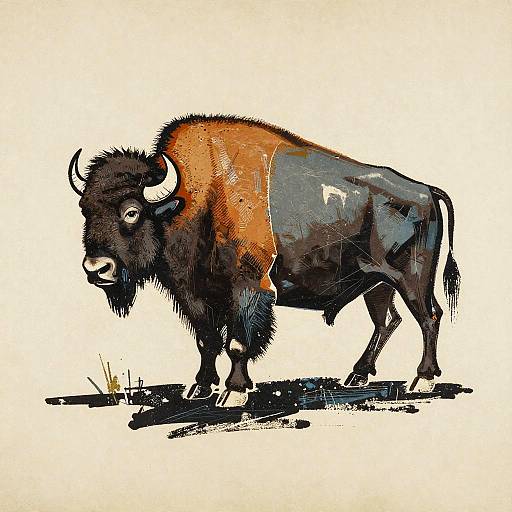 Basquiat-Inspired Stoic Bison Print