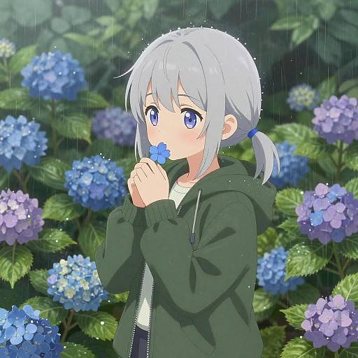 Serene Anime Girl in Lush Garden