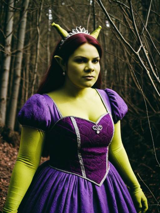 Woman in Purple Dress Shrek Costume