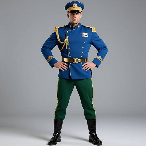 Commanding Muscular Man in Military Uniform