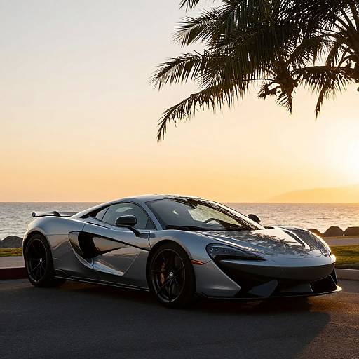 Luxury Sports Car by Ocean Sunset