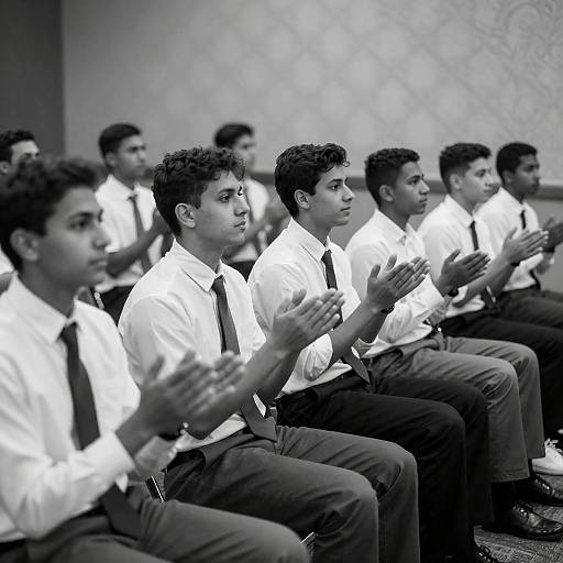 Focused Group of Young Men Clapping