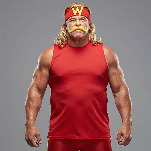 Plus Size Muscular Man in Red Fitness Outfit