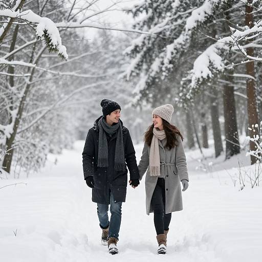 Winter Love Walk in Snowy Forest