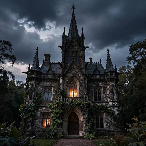 Gothic Mansion in Dark Fantasy Woods