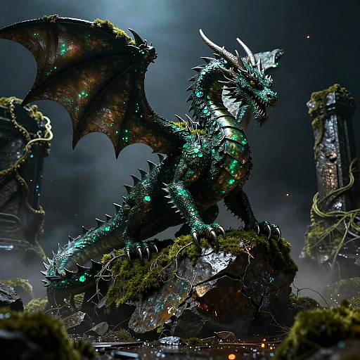 Verdigris Dragon on Corroded Ruins