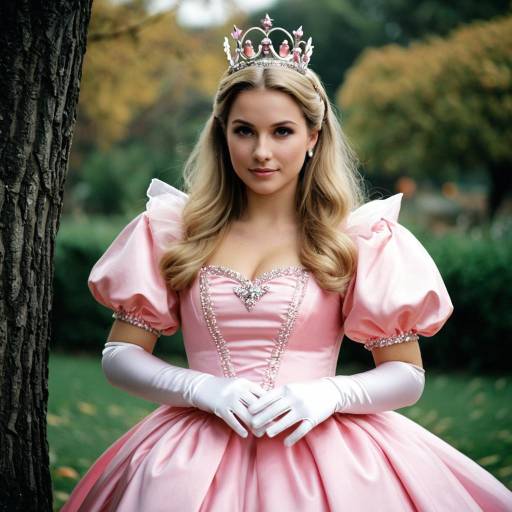 Young Woman in Pink Princess Costume Outdoors