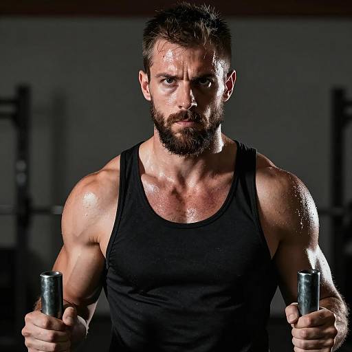 Intense Muscular Man in Black Tank Top