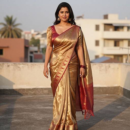 Confident Woman in Tanchoi Silk Saree