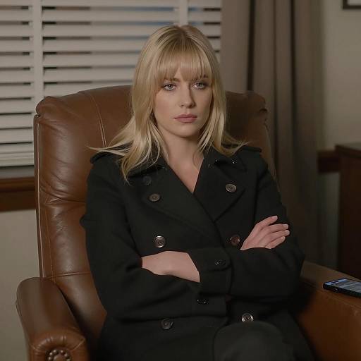 Blonde Woman in Black Coat Portrait