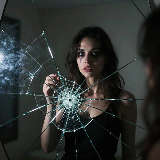 Shattered Mirror with Mysterious Woman