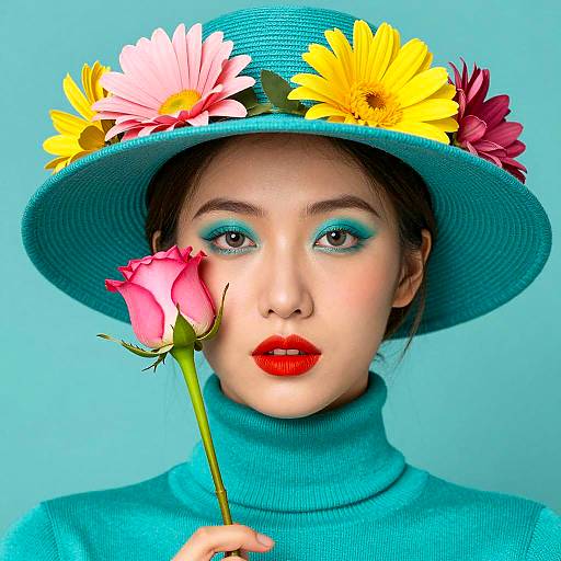 Vibrant Portrait of a Woman in Teal