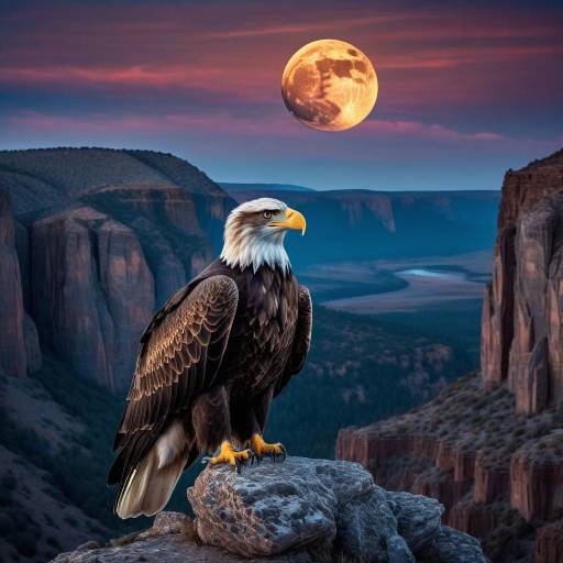 Majestic Eagle at Dawn with Moonlight Majestic Eagle at Dawn with Moonlight