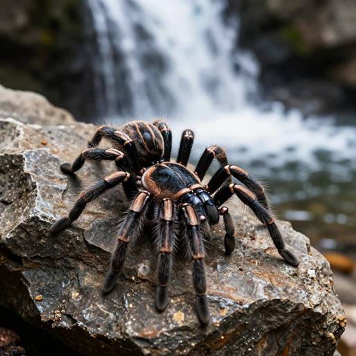 Close-Up Striped Tarantula by Waterfall