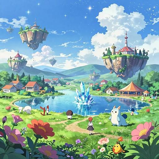 Fantasy Anime Park with Floating Islands