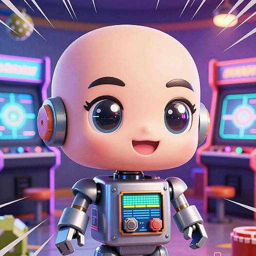 Cheerful Retro Chibi Robot Pixel Art