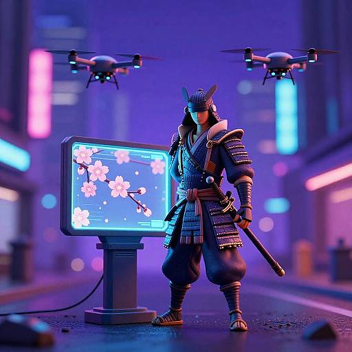 Cyberpunk Samurai Neon Nightscape
