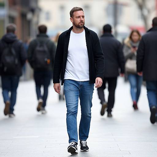 Casual Man Walking in Busy City