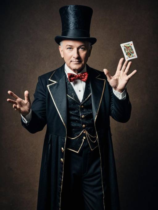 Magician in Classic Costume with Playing Card