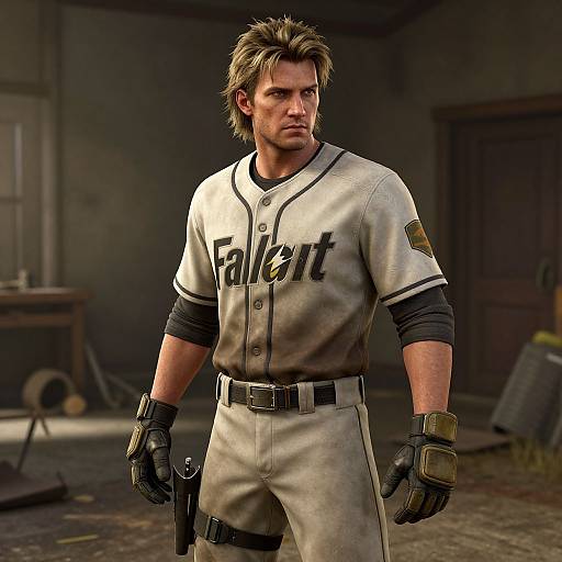 Post-Apocalyptic Young Man in Baseball Uniform