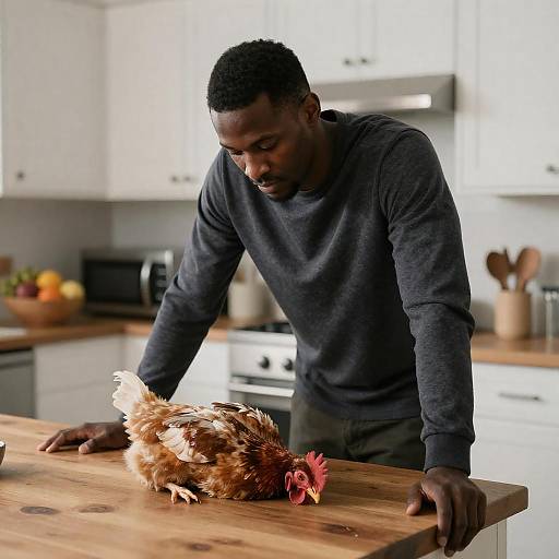 Neutral Expression in a Kitchen Scene