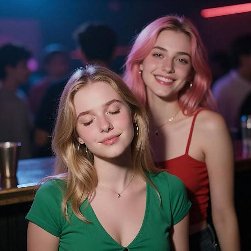 Two Women in Dimly Lit Club