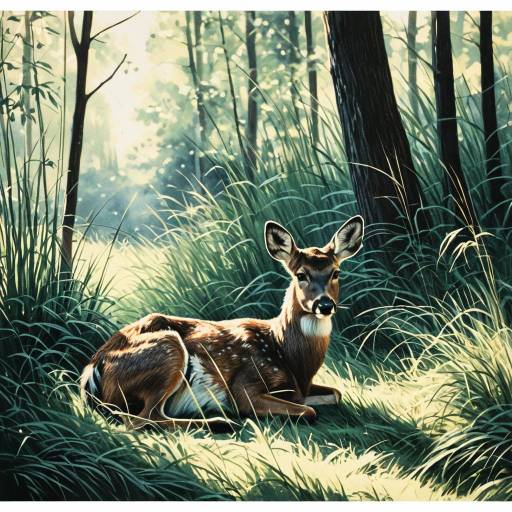 Deer Resting in Sunlit Forest Clearing