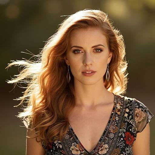 Sunlit Portrait of Woman with Auburn Hair