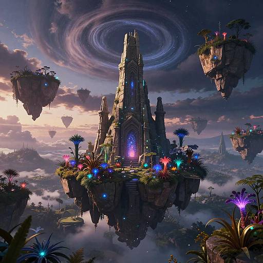 Surreal Floating Islands with Bioluminescence