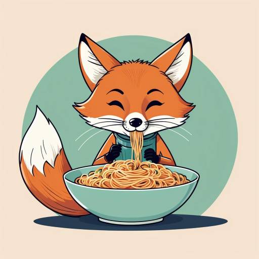 Cartoon Fox Enjoying Spaghetti Illustration