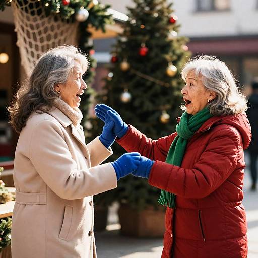 Joyful Interaction Between Two Women Outdoors