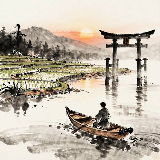 Solitary Samurai in Zen Ink Painting