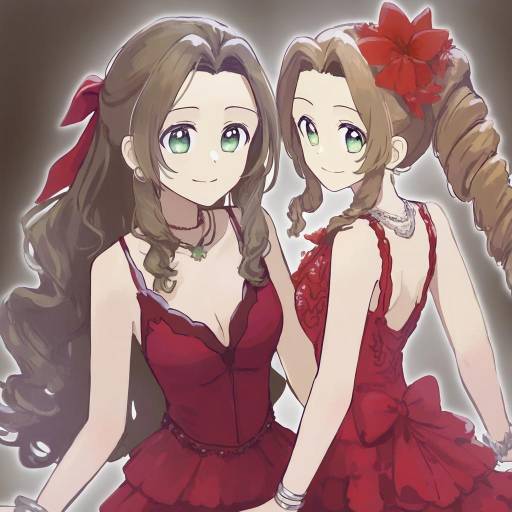 Illustration of Aerith gainsborough (red dress), final fantasy in the style of Pomu (joynet)