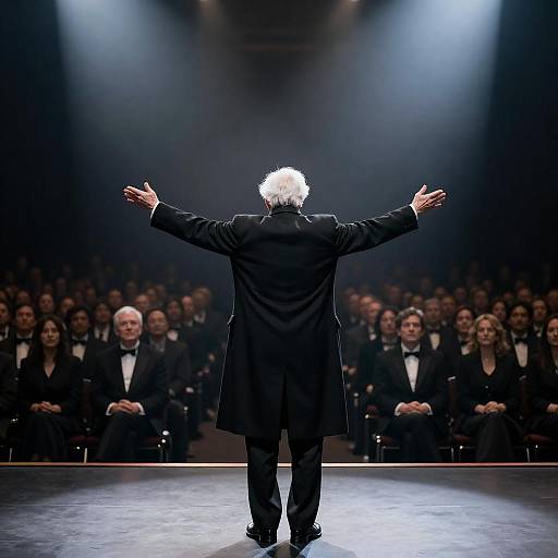 Elderly Man Addressing Formal Audience on Stage