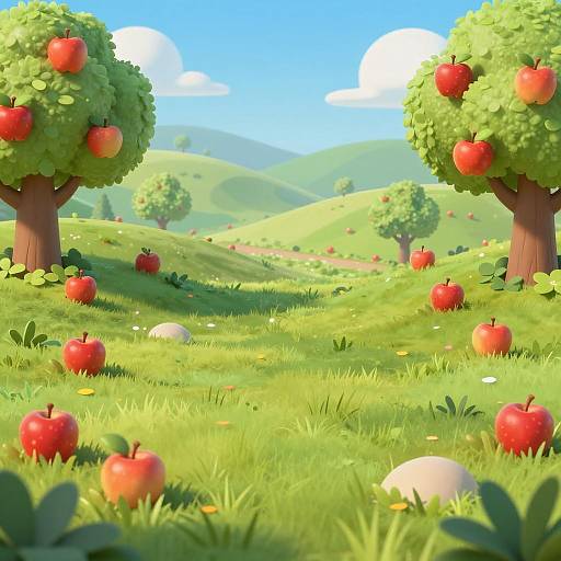 Whimsical Apple Orchard in Rolling Green Hills