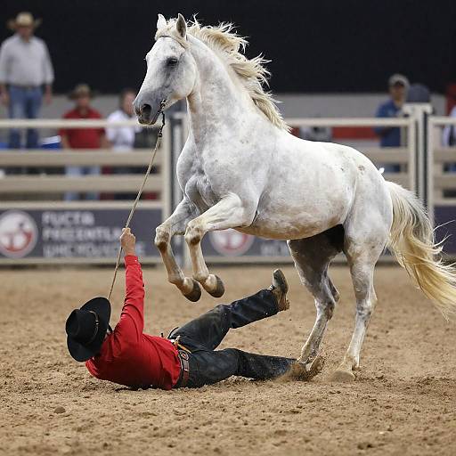 Rodeo Tussle: Man and Rearing Horse