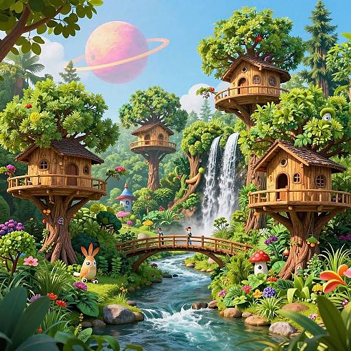 Whimsical Fantasy Treehouse Village